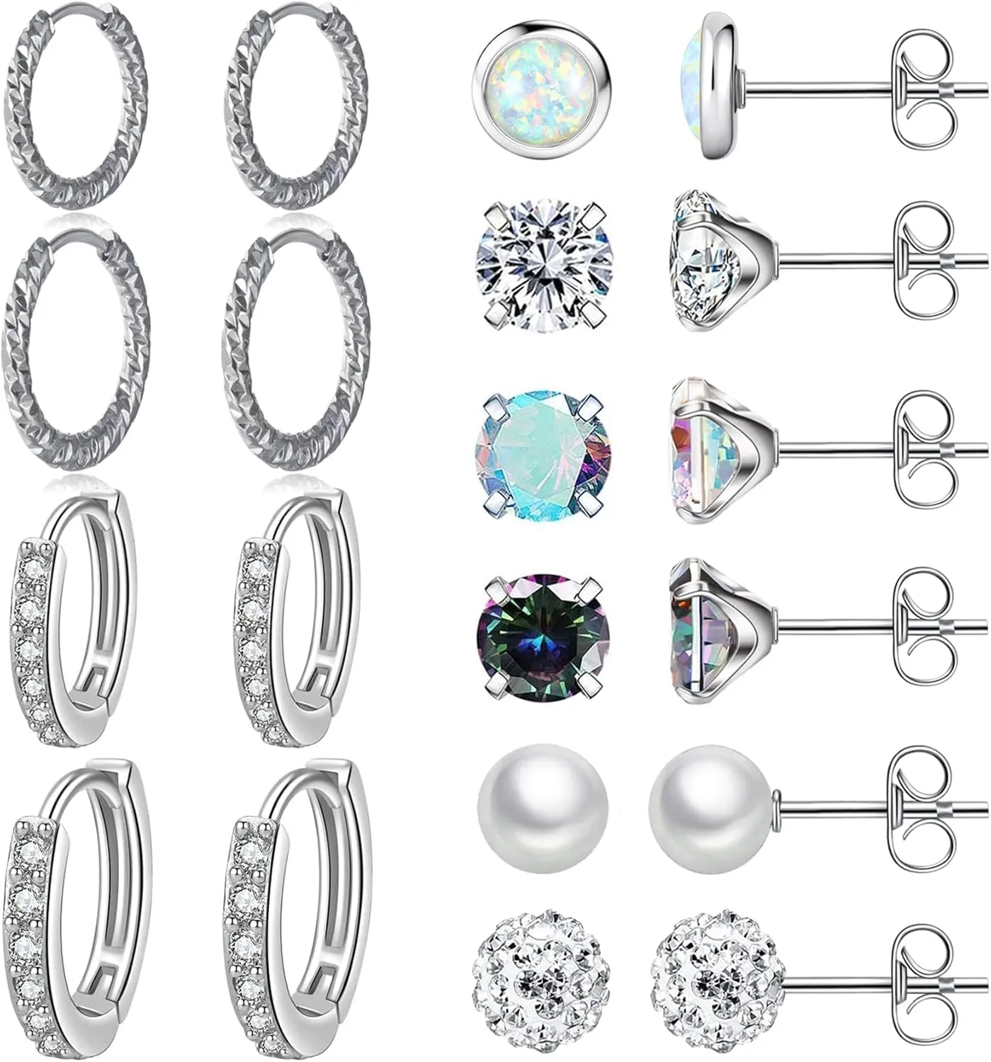 10 Pairs Stainless Steel Stud Earrings Colorful CZ Stud Earrings 20G Stud Earings 10mm 12mm Hoop Earrings Cartilage Earrings For Women Men