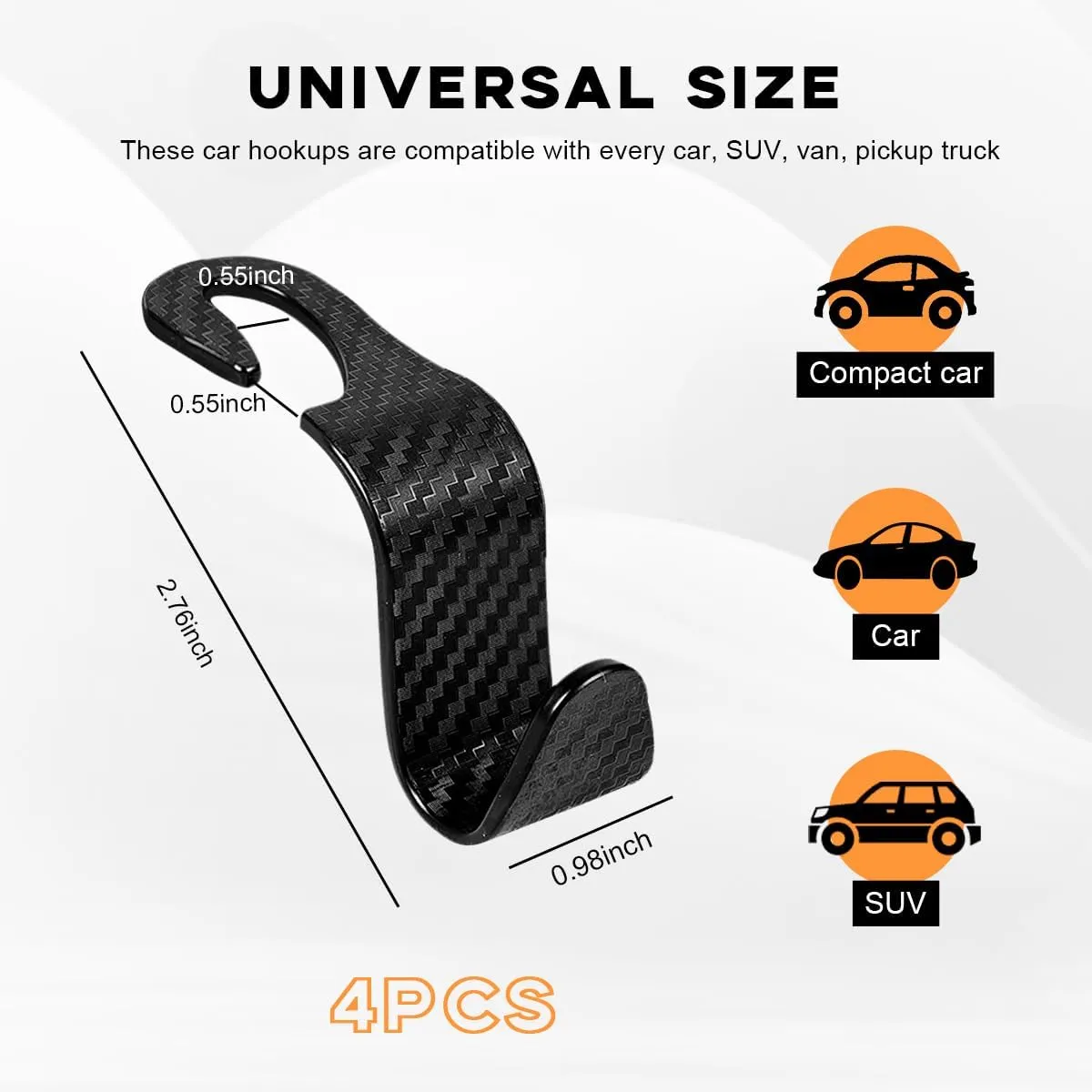 4PCS Car Seat Headrest Hook, Auto Back Seat Hanging Storage Organizer, Vehicle Seatback Hanger Holder for Purse Handbag Coat Umbrella, Universal Interior Car Accessories (Carbon Fibre Black)