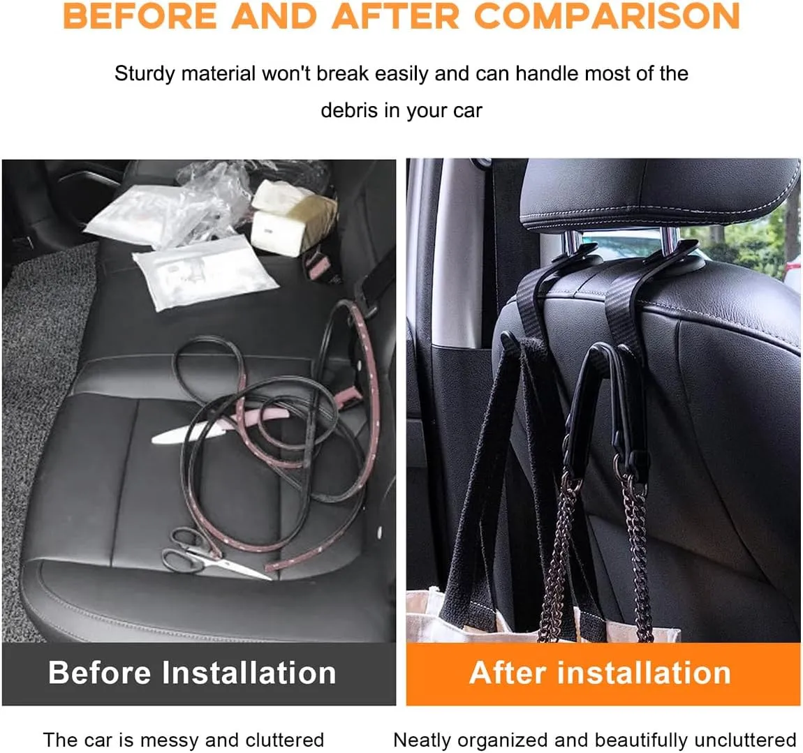 4PCS Car Seat Headrest Hook, Auto Back Seat Hanging Storage Organizer, Vehicle Seatback Hanger Holder for Purse Handbag Coat Umbrella, Universal Interior Car Accessories (Carbon Fibre Black)
