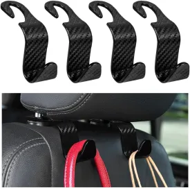 4PCS Car Seat Headrest Hook, Auto Back Seat Hanging Storage Organizer, Vehicle Seatback Hanger Holder for Purse Handbag Coat Umbrella, Universal Interior Car Accessories (Carbon Fibre Black)