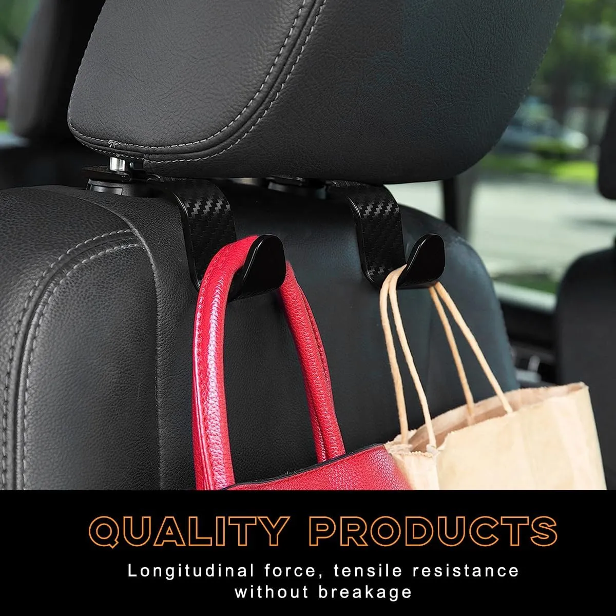 4PCS Car Seat Headrest Hook, Auto Back Seat Hanging Storage Organizer, Vehicle Seatback Hanger Holder for Purse Handbag Coat Umbrella, Universal Interior Car Accessories (Carbon Fibre Black)