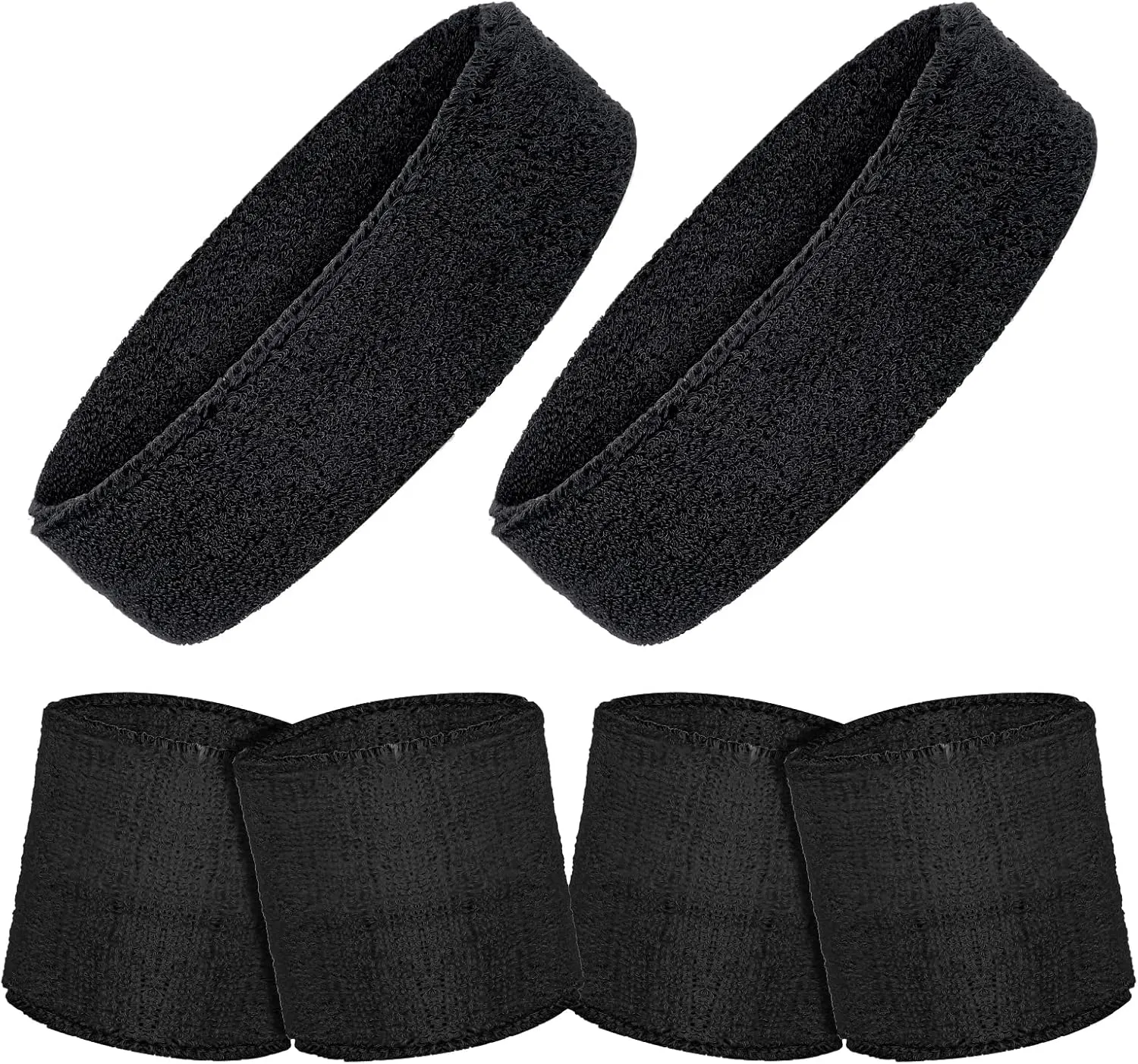 6pcs Sweatband Set, Sports Workout Headbands and Wristband Set Moisture Wicking Athletic Sweatbands Nonslip Stretchy Terry Cloth Sweat Absorbing Wristband for Women Men