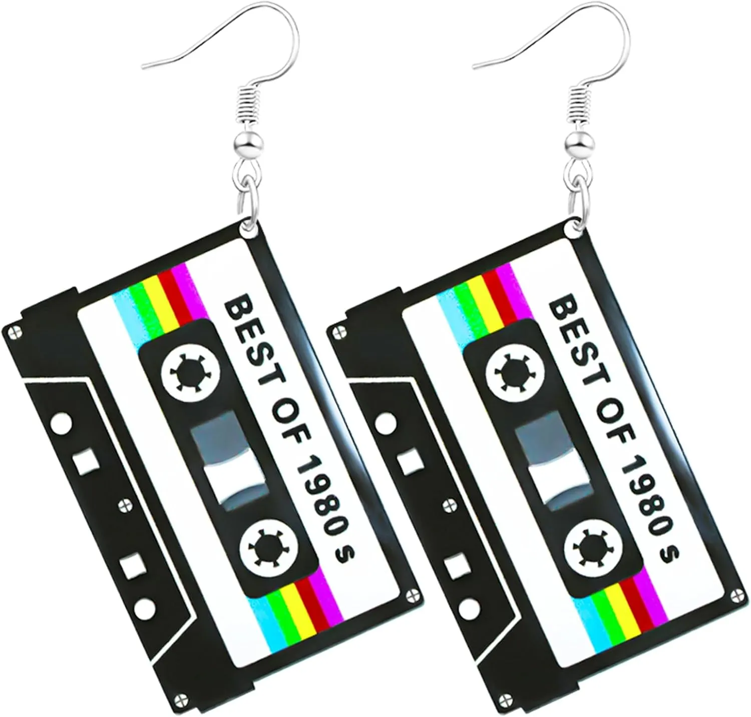 70s 80s 90s Earrings for Women Retro Cassette Tape Earrings Acrylic Radio Tape Drop Dangle Earring for Halloween Cosplay Glow Party Music Festival Costume Accessories