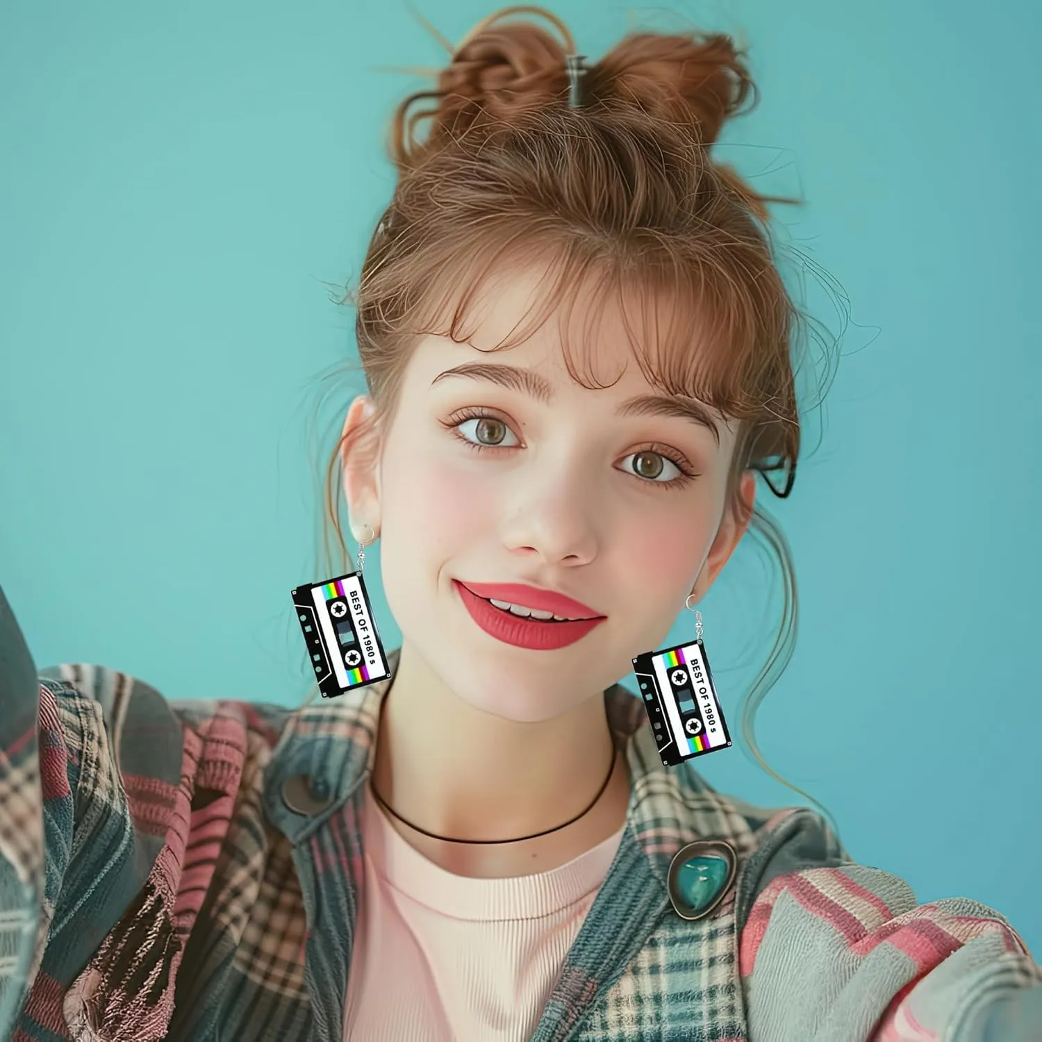 70s 80s 90s Earrings for Women Retro Cassette Tape Earrings Acrylic Radio Tape Drop Dangle Earring for Halloween Cosplay Glow Party Music Festival Costume Accessories