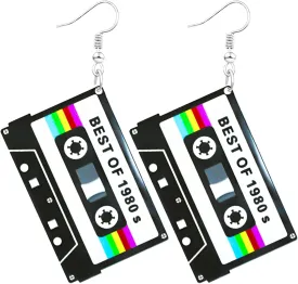 70s 80s 90s Earrings for Women Retro Cassette Tape Earrings Acrylic Radio Tape Drop Dangle Earring for Halloween Cosplay Glow Party Music Festival Costume Accessories
