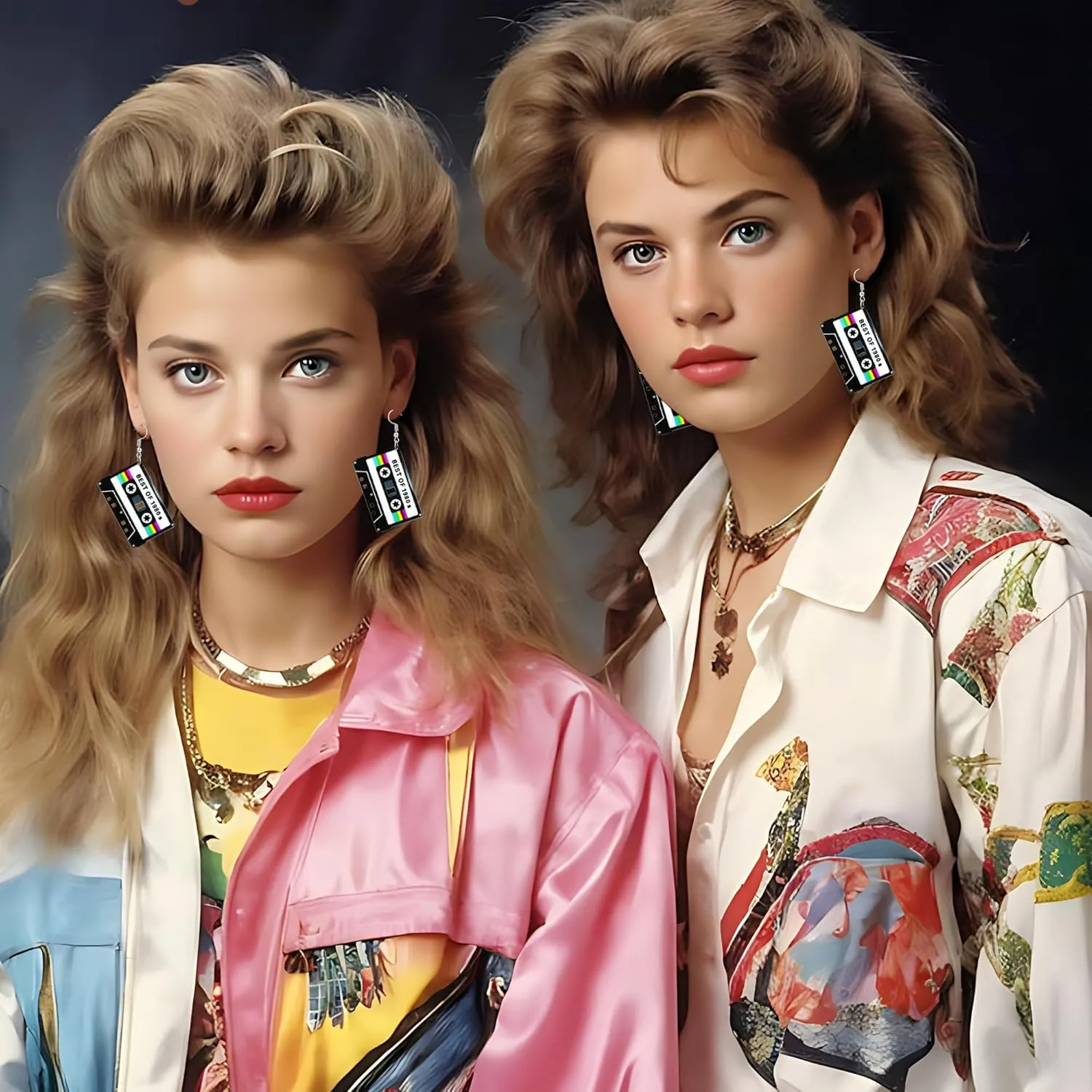 70s 80s 90s Earrings for Women Retro Cassette Tape Earrings Acrylic Radio Tape Drop Dangle Earring for Halloween Cosplay Glow Party Music Festival Costume Accessories