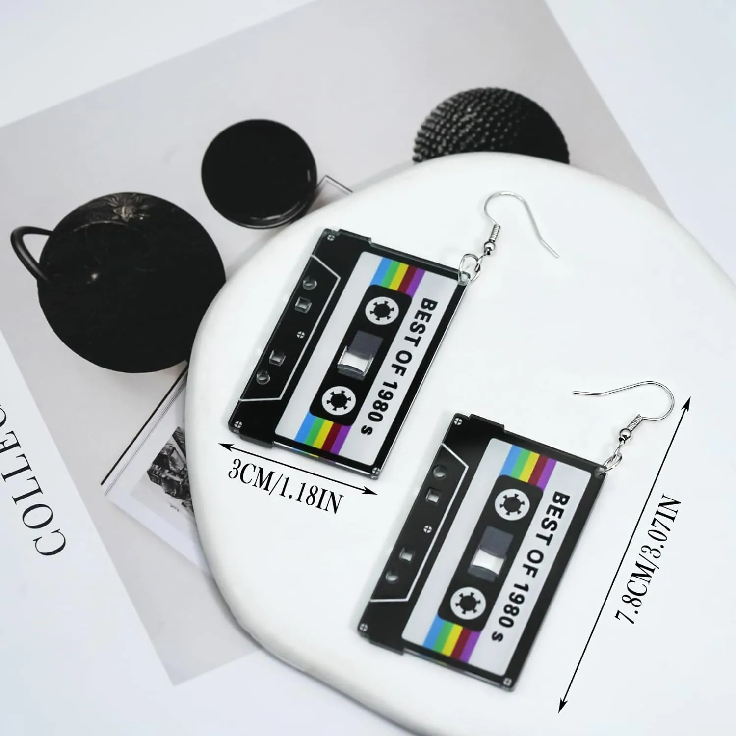 70s 80s 90s Earrings for Women Retro Cassette Tape Earrings Acrylic Radio Tape Drop Dangle Earring for Halloween Cosplay Glow Party Music Festival Costume Accessories
