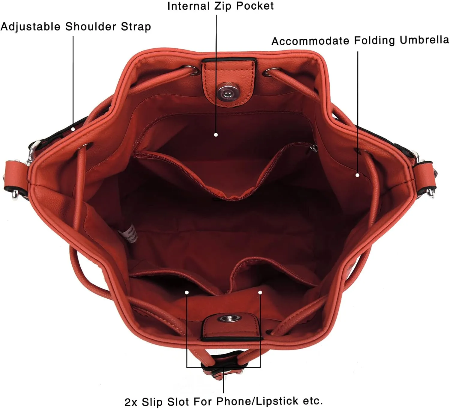 AFKOMST Leather Bucket Bags and Drawstring Crossbody Purse for Women Medium Tote and Hobo Handbags with 2 Shouder Straps