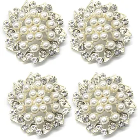 AUEAR, 15 Pack Faux Rhinestone Pearl Flower Buttons Fashion Silver Crystal Button Brooches for Jewelry Making Clothing DIY Craft