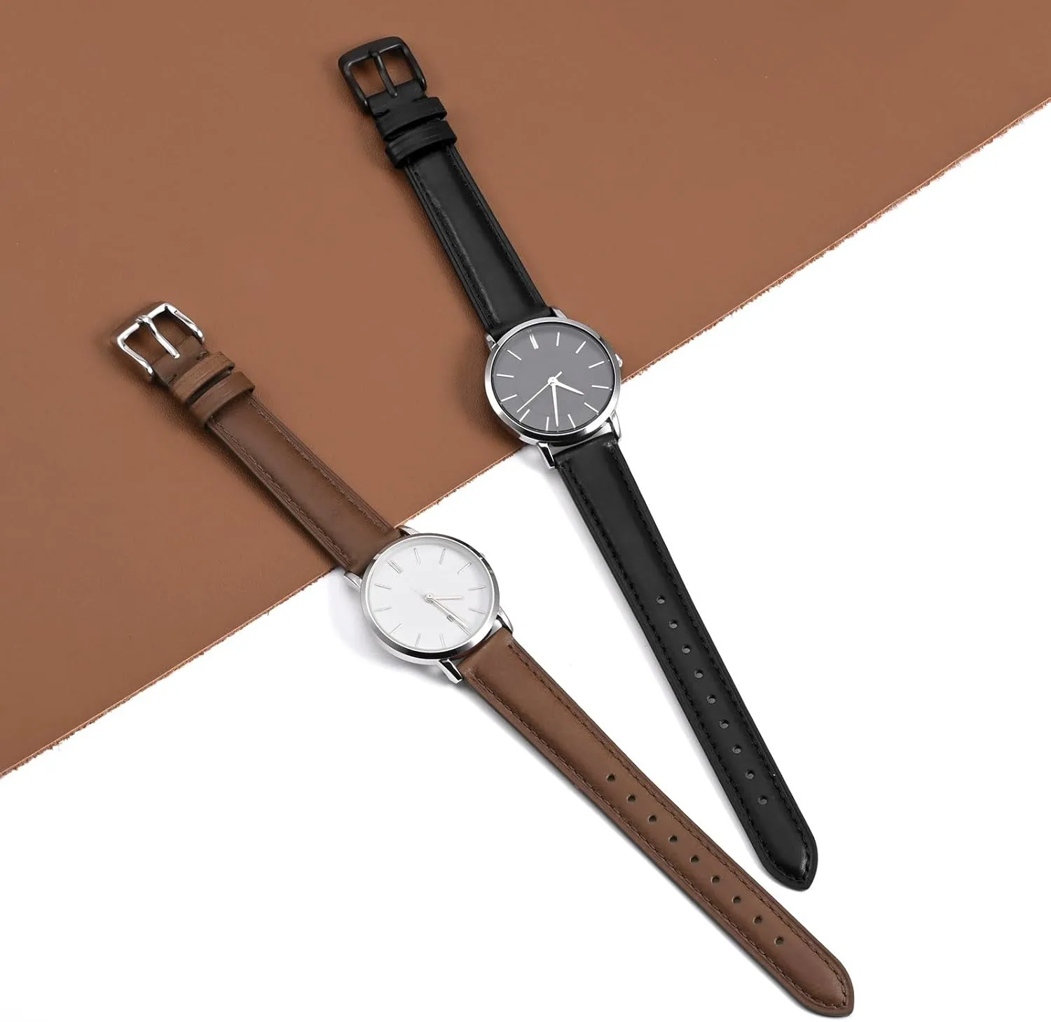 BISONSTRAP Elegant Leather Watch Straps, Quick Release, Watch Bands for Women and Men, 16mm, Black (Gold Buckle)