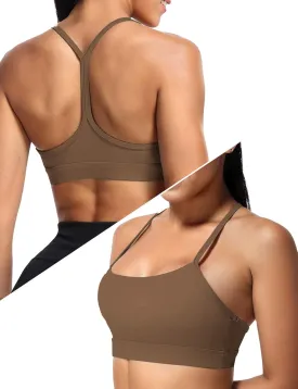 Buauty Y Back Sports Bra for Women, Low Impact Padded Racerback Spaghetti Strap Bras, Womens Workout Yoga Gym Tops