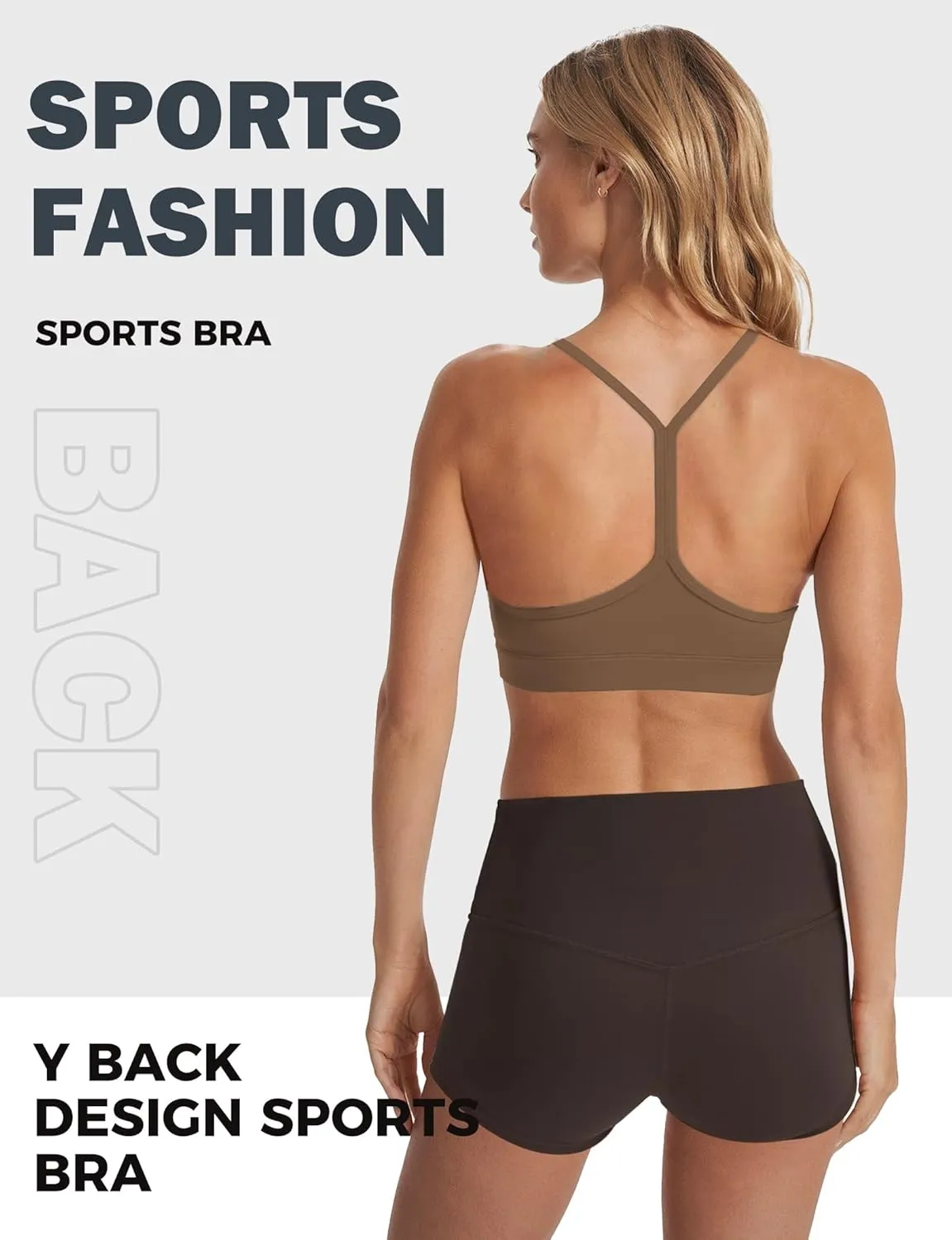 Buauty Y Back Sports Bra for Women, Low Impact Padded Racerback Spaghetti Strap Bras, Womens Workout Yoga Gym Tops
