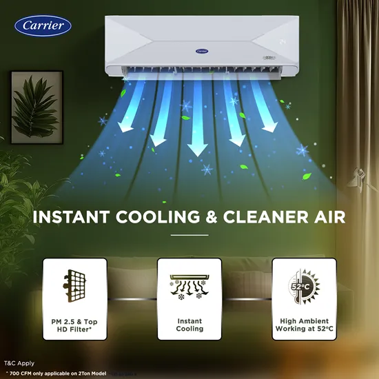 Carrier XPERT EDGE FXi 2 Ton 3 Star Inverter Split AC (CAI24PE3R35F0) with Copper Condenser, PM 2.5 Filter & Auto Clean