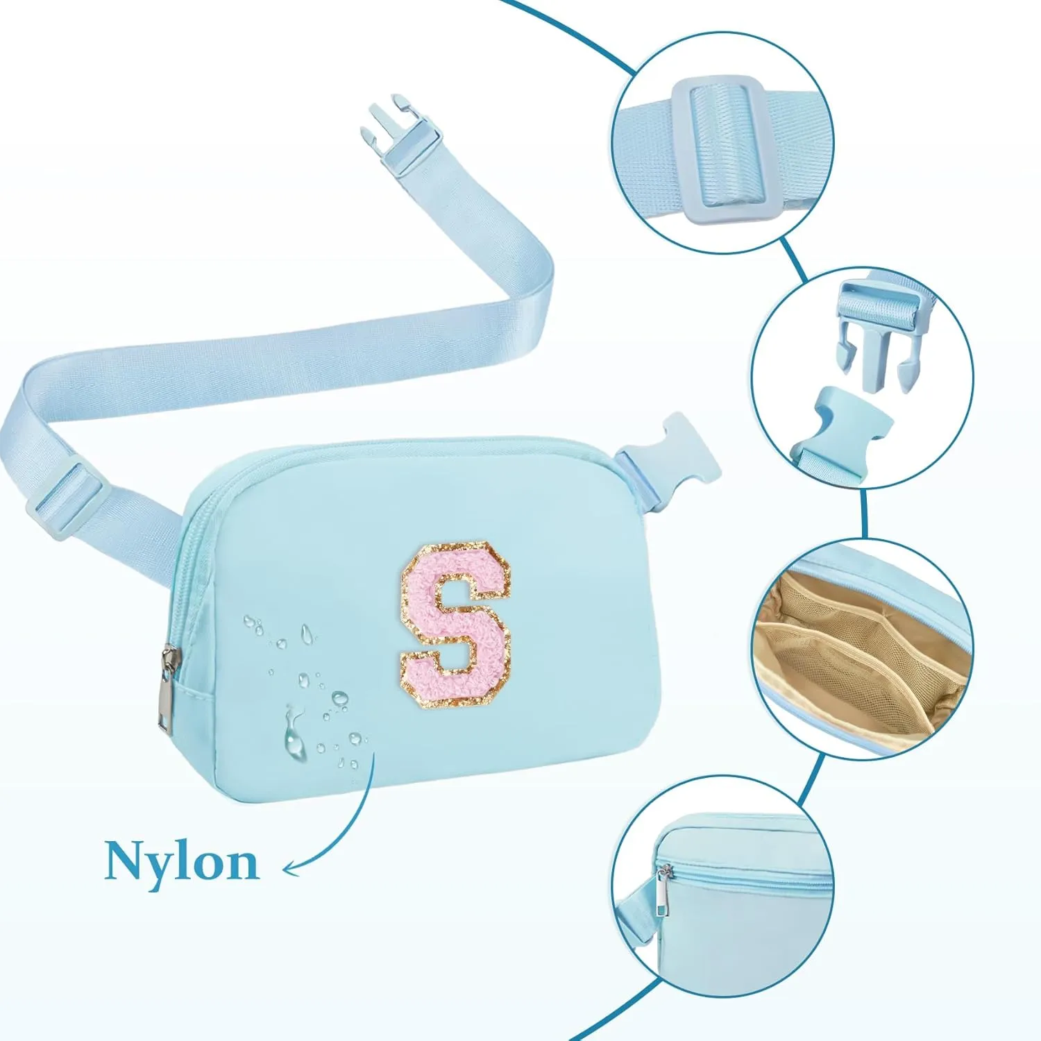 COSHAYSOO Blue Belt Bag Fanny Pack Crossbody 7th 8th 9th 10th 11th 12th 13th 14th 15th 16th 17th 18th 19th 20th 21st Birthday Gifts for Girls Sister Daughter Unique Personalized Initial Letter S