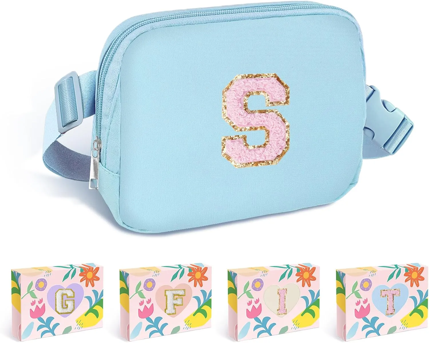 COSHAYSOO Blue Belt Bag Fanny Pack Crossbody 7th 8th 9th 10th 11th 12th 13th 14th 15th 16th 17th 18th 19th 20th 21st Birthday Gifts for Girls Sister Daughter Unique Personalized Initial Letter S