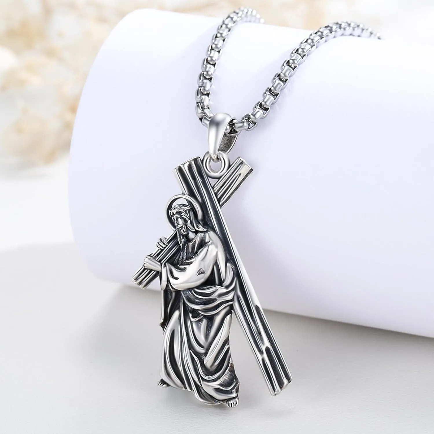 Crucifix Necklace for Men 925 Sterling Silver Jesus Cross Necklace Crucifix Cross Pendant Protection Jewelry for Men Women