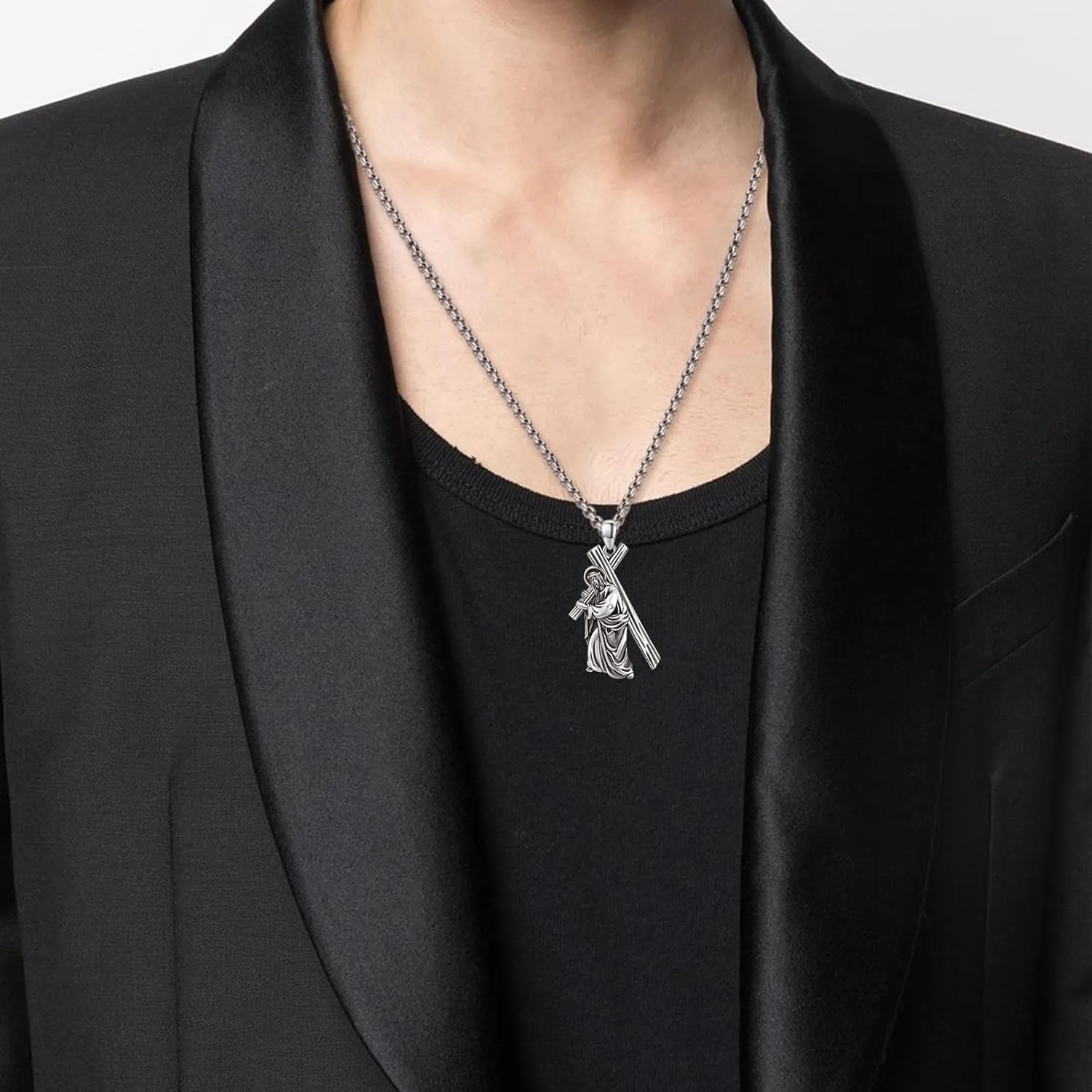 Crucifix Necklace for Men 925 Sterling Silver Jesus Cross Necklace Crucifix Cross Pendant Protection Jewelry for Men Women