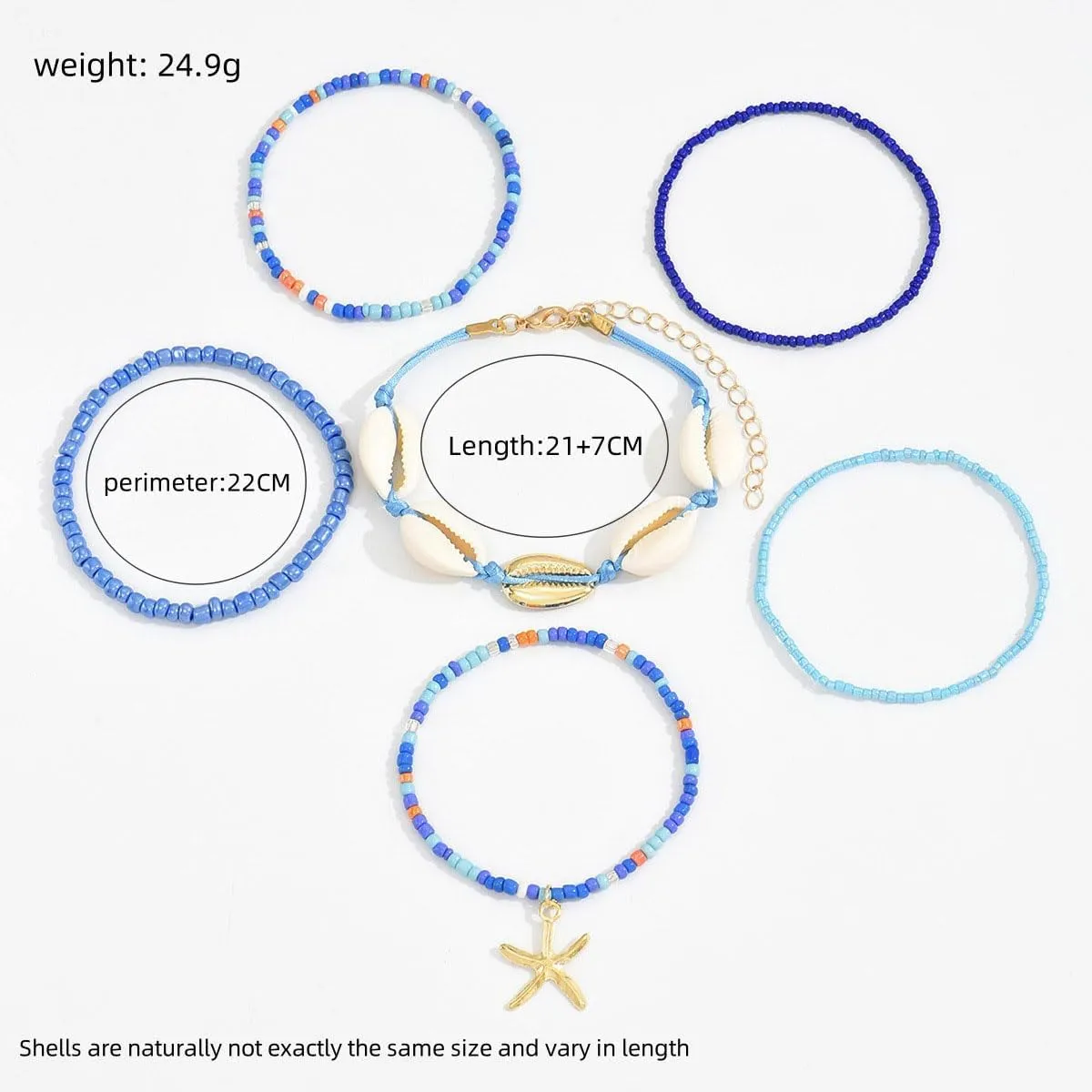 CSIYANJRY99 Shell Ankle Bracelet for Women Boho Starfish Stackable Bead Anklet Natural Shell Ankle Adjustable Hawaii Waterproof Beach Shell Foot Jewelry for Women