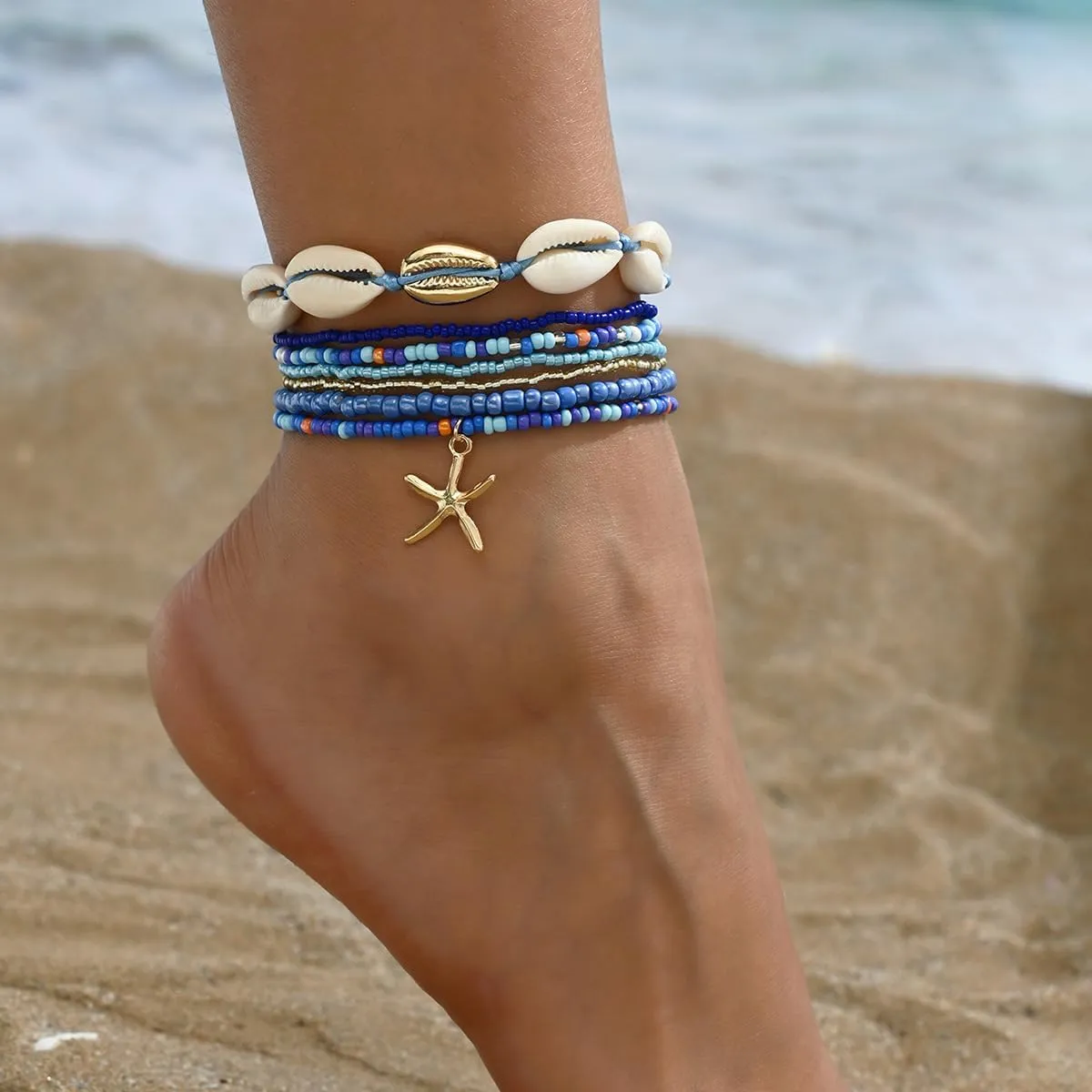 CSIYANJRY99 Shell Ankle Bracelet for Women Boho Starfish Stackable Bead Anklet Natural Shell Ankle Adjustable Hawaii Waterproof Beach Shell Foot Jewelry for Women