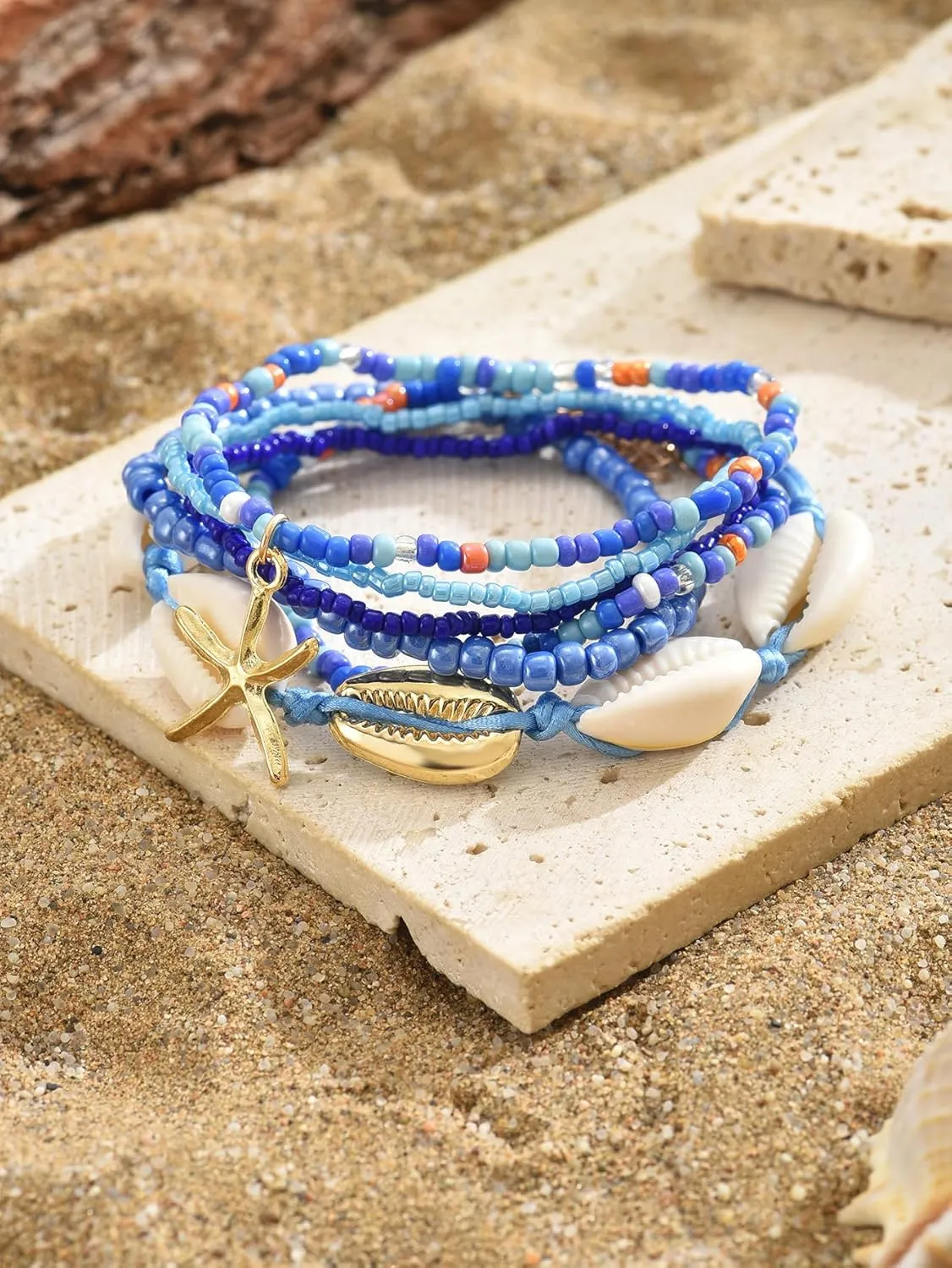 CSIYANJRY99 Shell Ankle Bracelet for Women Boho Starfish Stackable Bead Anklet Natural Shell Ankle Adjustable Hawaii Waterproof Beach Shell Foot Jewelry for Women