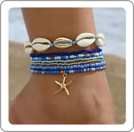 CSIYANJRY99 Shell Ankle Bracelet for Women Boho Starfish Stackable Bead Anklet Natural Shell Ankle Adjustable Hawaii Waterproof Beach Shell Foot Jewelry for Women