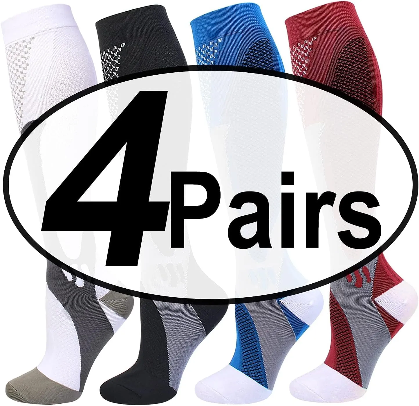 Double Couple 4 Pairs Compression Socks for Men and Women Compression Stockings