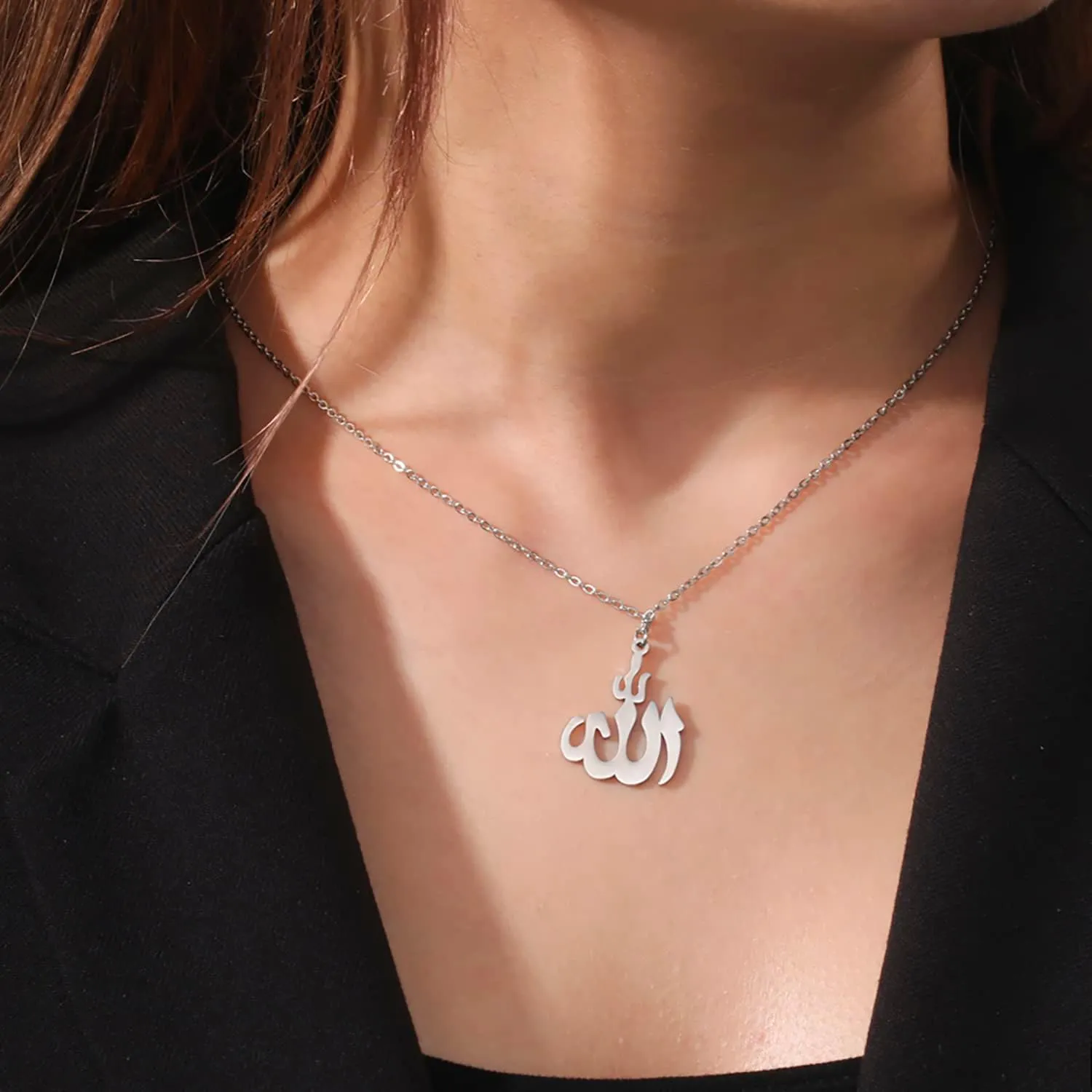 EUEAVAN Islamic Text Symbols Necklace Glossy Arabic Pendant Necklace Middle East Crescent Allah Daan Muslim Gifts Religious Jewelry Gifts for Men and Women