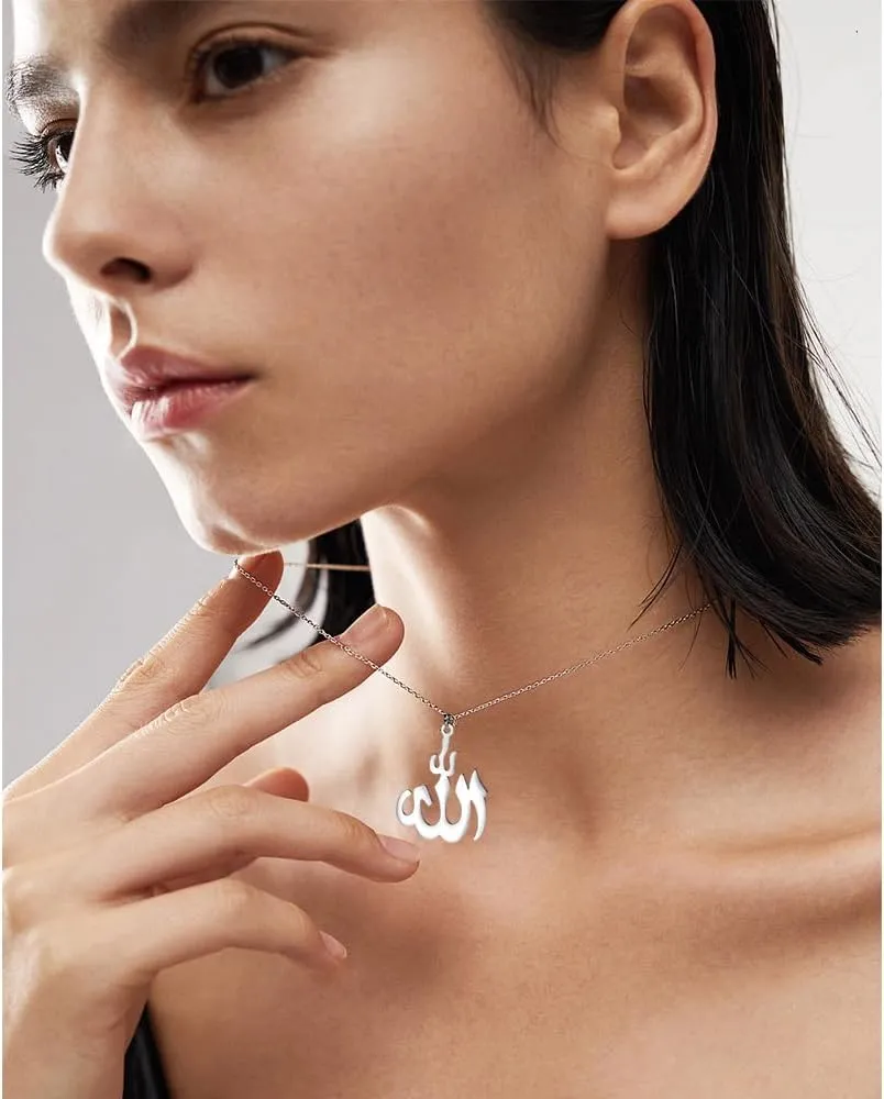 EUEAVAN Islamic Text Symbols Necklace Glossy Arabic Pendant Necklace Middle East Crescent Allah Daan Muslim Gifts Religious Jewelry Gifts for Men and Women