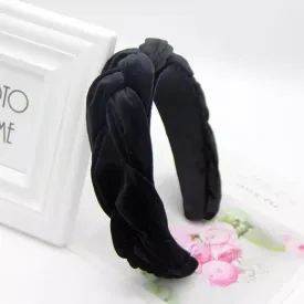 Fabric Wide Twist Velvet Braid Ladies Women Headband  - Black