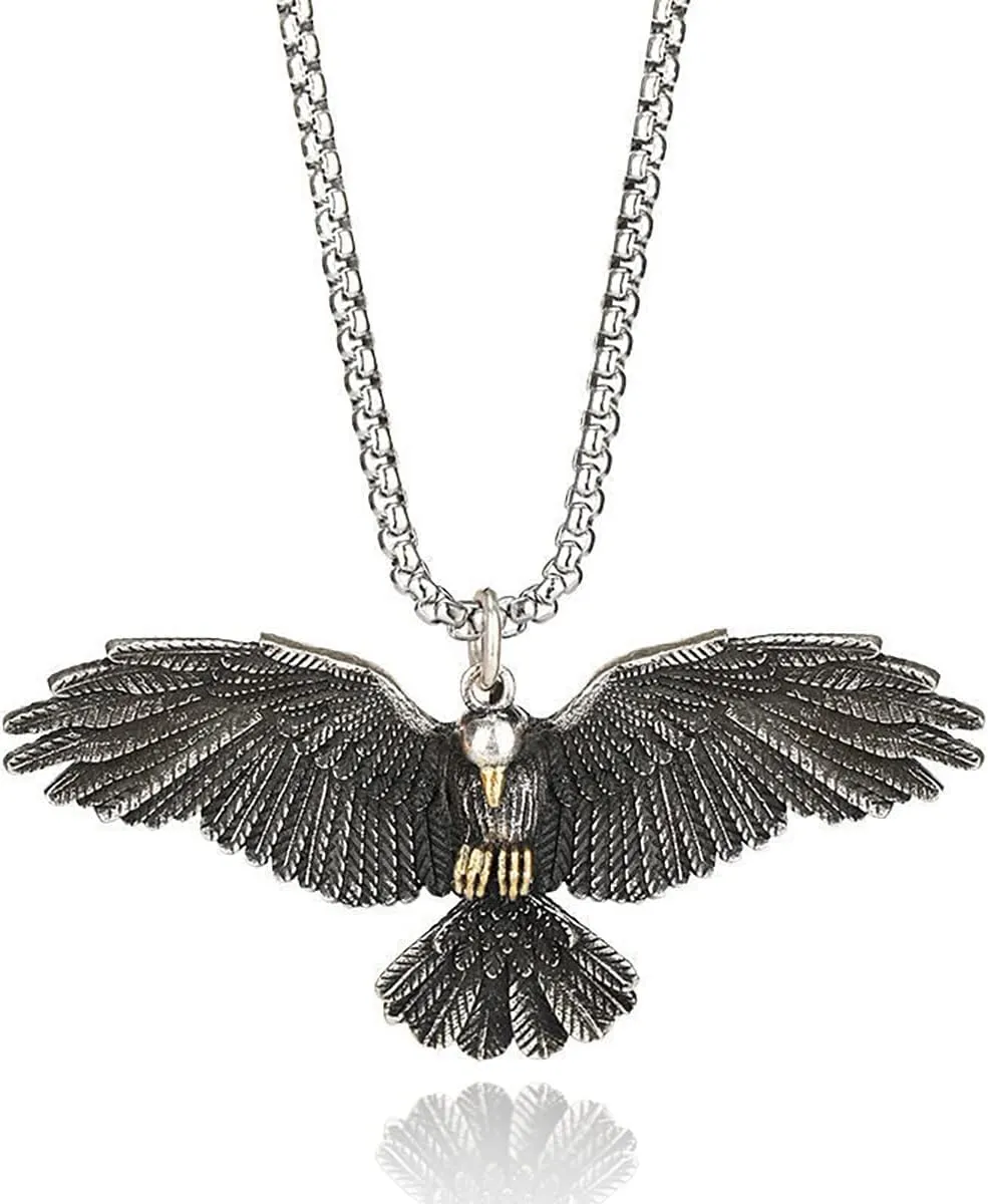FAZOVIN Animal Necklace Eagle/Frog/Owl/Kitty Cat Pendant wit 23.6 Inch Stainless Steel Chain for Men and Women