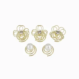 Filigree Flower  and Pearl Spiral Hairpin Hair Charm Set