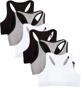 Fruit of the Loom Girls' Multi Cotton Built-Up Stretch Sports Bra Available in 6 Packs
