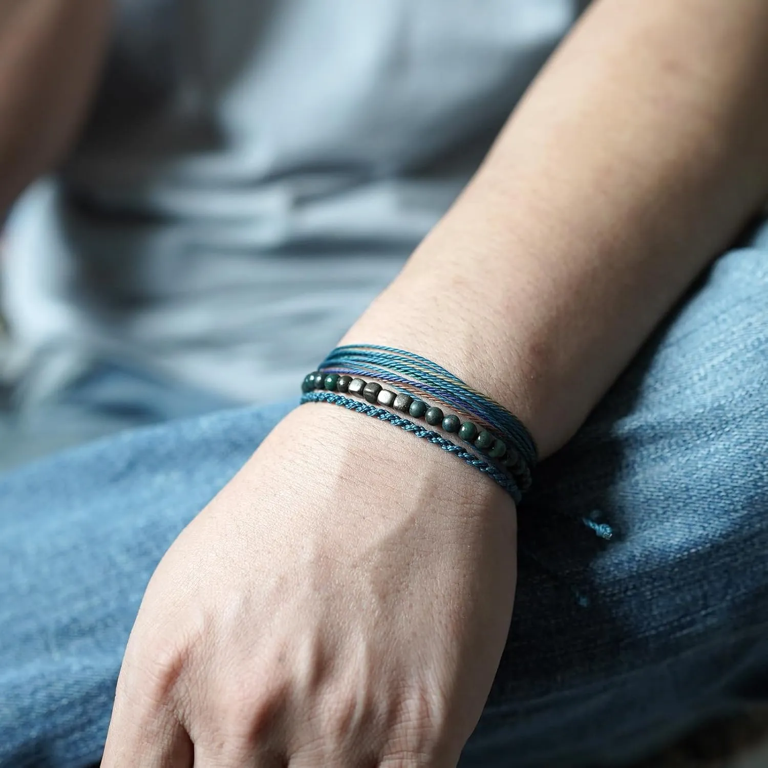Handmade Natural Gemstone Beaded Healing Bracelet for Men, Adjustable Waterproof Rope String Bracelet with Square Pyrite Beads, Birthday Gifts for Him?? (Peacock Jasper, /)