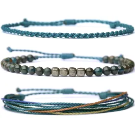 Handmade Natural Gemstone Beaded Healing Bracelet for Men, Adjustable Waterproof Rope String Bracelet with Square Pyrite Beads, Birthday Gifts for Him?? (Peacock Jasper, /)
