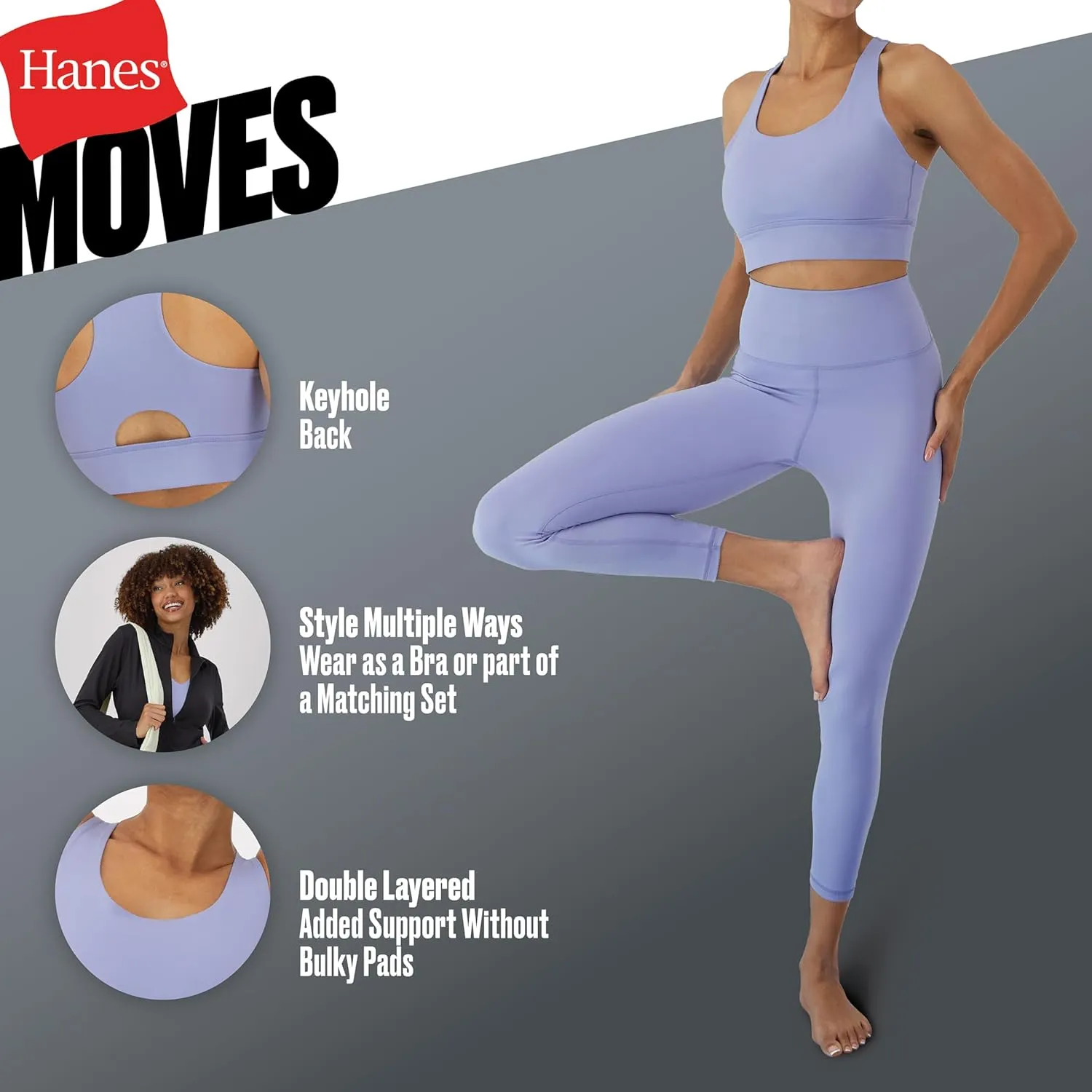 Hanes Sports Bra, Racerback Women, Stretch Pullover Crop Top with Cutout