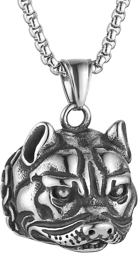 HZMAN 3D Dog Head Necklace for Men Stainless Steel Bulldog Animal Necklace Pendant Jewelry Gift