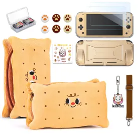 innoAura Switch Lite Case, 14 in 1 Switch Lite Accessories Bundle with Cute Switch Lite Carrying Case, Switch Lite Screen Protector, Switch Game Case, Switch Thumb Caps (Brown Cookie)