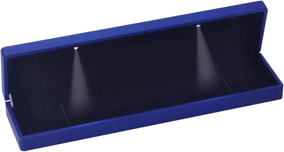 iSuperb LED Light Long Necklace Box Chain Bracelet Box Jewelry Display Case 9x 2.2x1.4 inches Storage Deep Blue Jewelry Gift Box