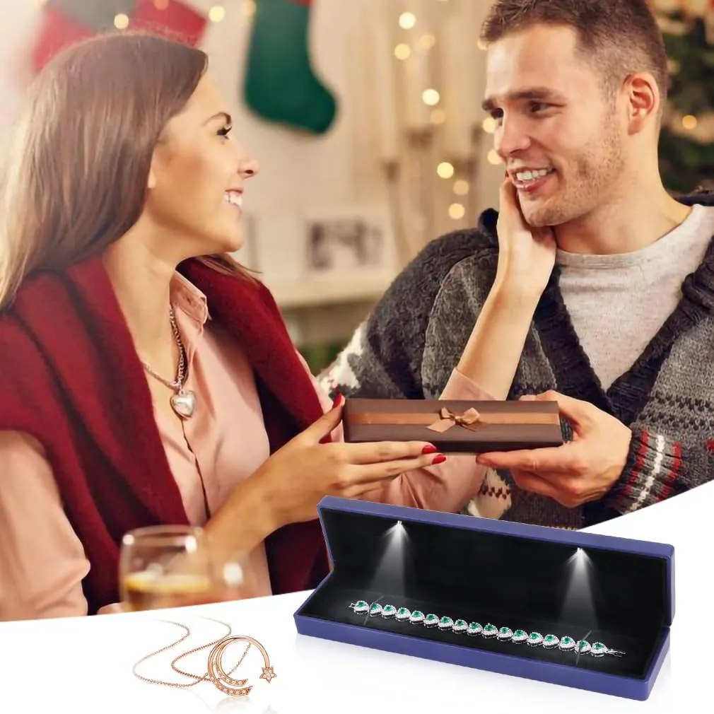 iSuperb LED Light Long Necklace Box Chain Bracelet Box Jewelry Display Case 9x 2.2x1.4 inches Storage Deep Blue Jewelry Gift Box