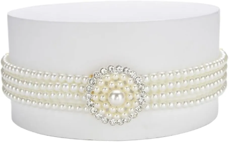 JSEIAJB Pearl Decoration Belt Dress Elastic Stretchy Belt Women's Pearl Waist Chain