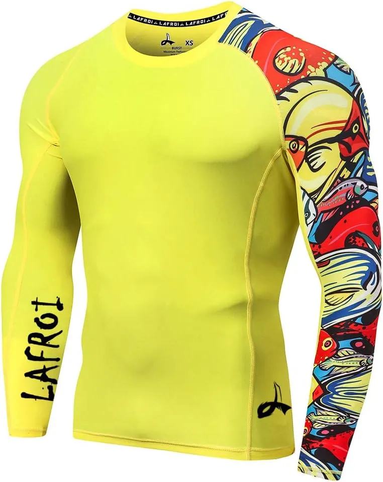 LAFROI Men's Long Sleeve UPF 50  Baselayer Skins Performance Fit Compression Rash Guard-CLYYB