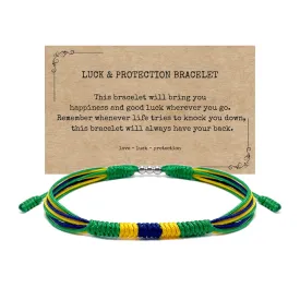 LAMIBEE Brazil Flag Bracelet, Brazilian Proud, Protection and Lucky Surfer String Bracelet, Tibetan Wrist Wrap Bracelet, Boho Style Rope Bracelet for Women, Men, String Thread (Brazil)