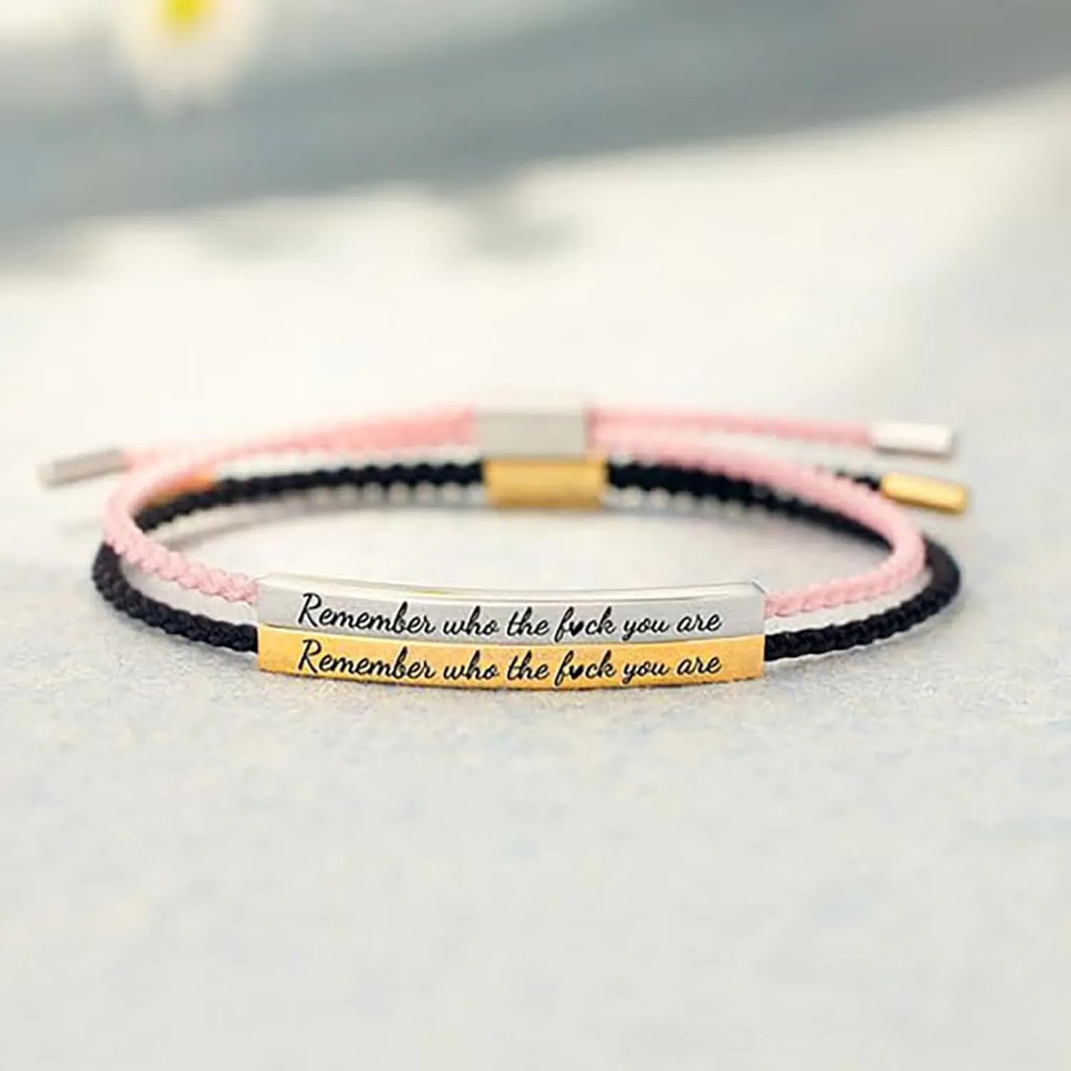 Let Them Tube Bracelet for Women, Self Worth Motivation Bracelet Adjustable Braided Rope Handmade Engraved Bracelet Stainless Steel To My Daughter Inspirational Jewelry Gifts for Women Best Friend