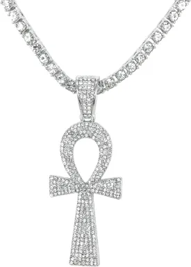 Men??s Large Iced-Out Cross Pendant with 3mm Tennis Chain ?C Hip-Hop Necklace, Sparkling Statement Jewelry, Gift for Him