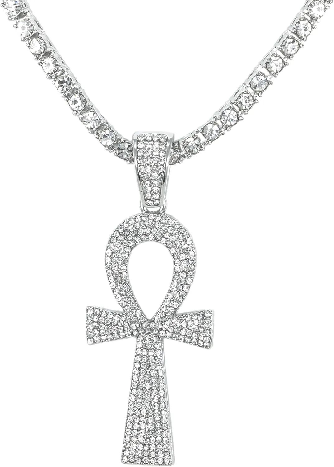 Men??s Large Iced-Out Cross Pendant with 3mm Tennis Chain ?C Hip-Hop Necklace, Sparkling Statement Jewelry, Gift for Him
