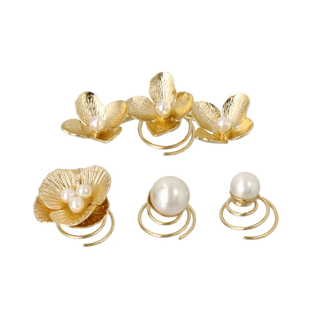 Mixed Flower Spiral Hairpin Set