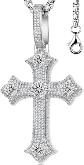 Moissanite Cross Necklace for Men,D Color Iceout Diamond Crucifix Pendant,S925 Silver Lab Diamond Hiphop Pendant Christian Jewelry for Hiphop Men Rapper