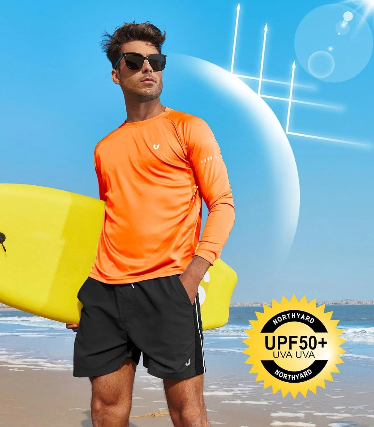 NORTHYARD Men's Sun Protection UPF 50  Shirts Long Sleeve Swim Rash Guard Shirt Workout Running Athletic Gym UV Fish Hiking