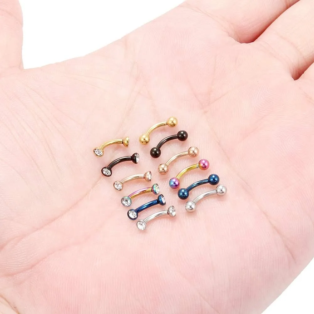 Ocptiy 16G Eyebrow Rook Piercing Jewelry 316L Surgical Steel Vertical Lip Rings Belly Button Ring Curved Barbell Cartilage Helix Daith Earrings Bar 6mm(1/4") 8mm(5/16") 10mm (3/8")