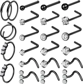 ONESING 35-70 PCS 18G 20G Nose Rings for Women & Men - Gold Hoops, L Shape, Studs & Screw - 316L Surgical Stainless Steel